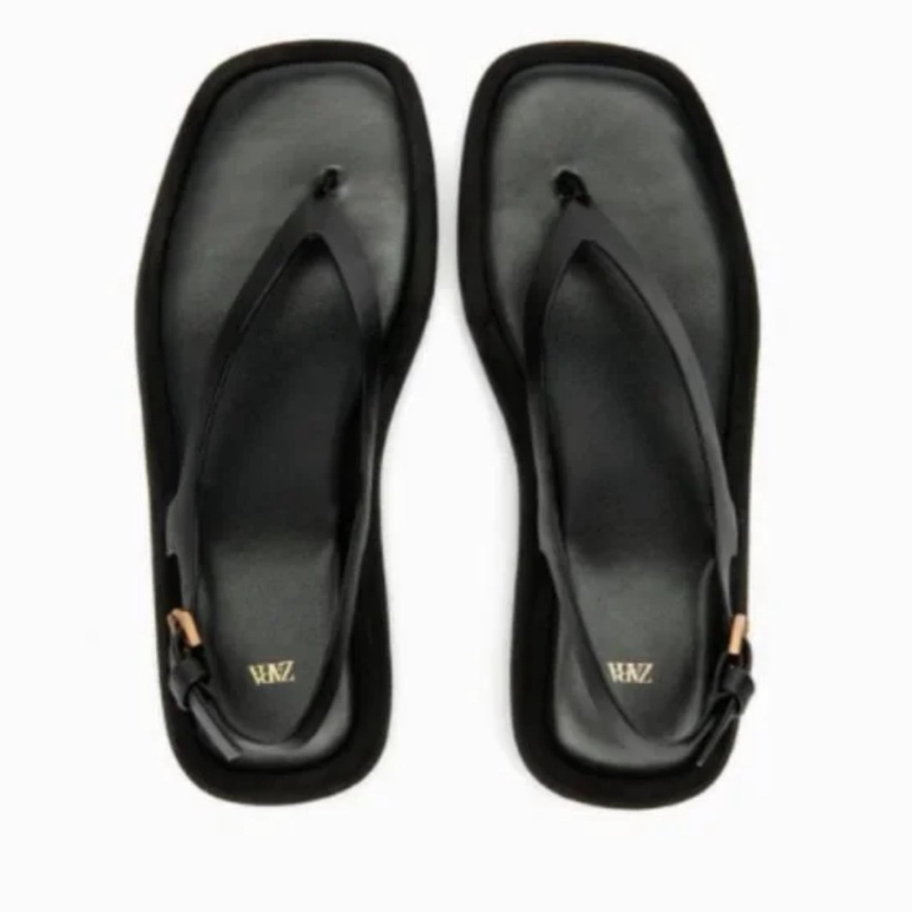 FLATFORM LEATHER SANDALS Black ZARA - Picture 2 of 12